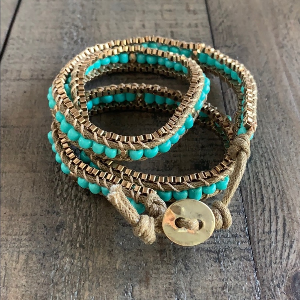 Wraparound gold turquoise stone bracelet✨
